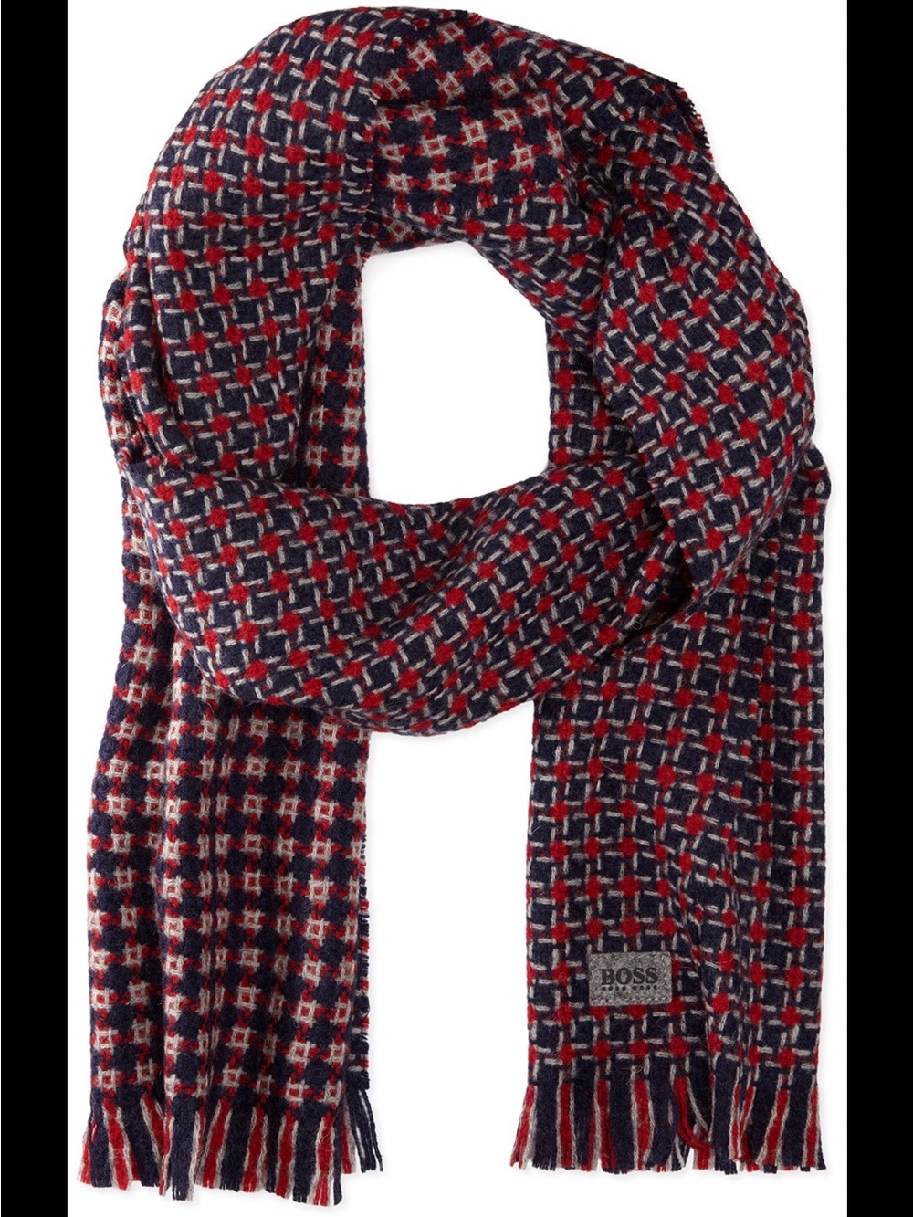 NWT BOSS HUGO BOSS MENS FORELLO RED BLUE WOOL SCARF